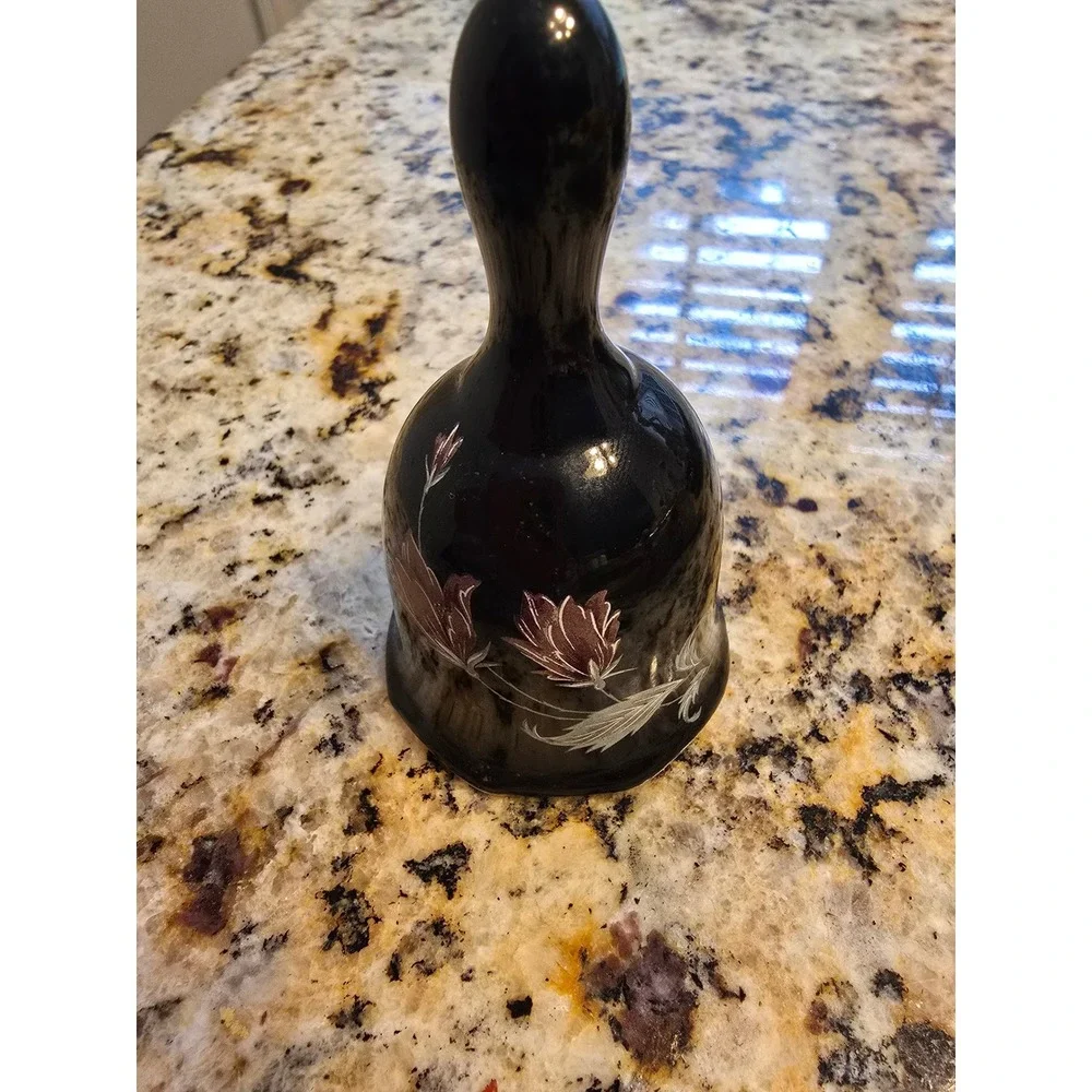 Vintage Floral‎ Ceramic Hand Bell Black Collectible Tabletop Decoration